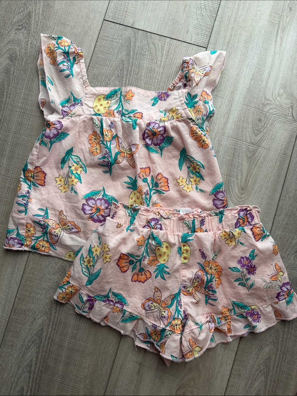 Carter’s Ruffle Sleeve Summer Two Piece Outfit- Floral/Butterflies- Girls 3T